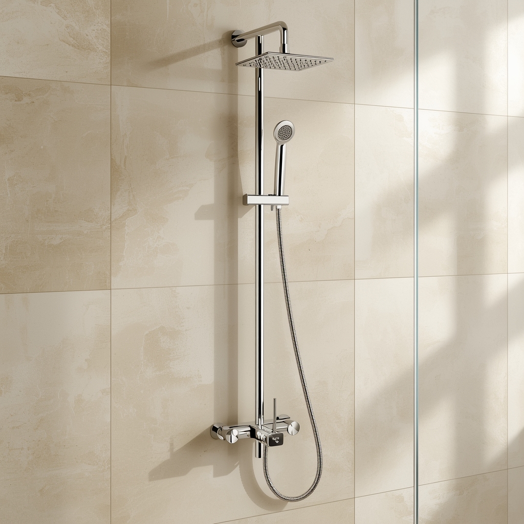 lucid-origin_A_modern_minimalist_bathroom_shower_system_mounted_on_a_light_beige_marble_wall.-0